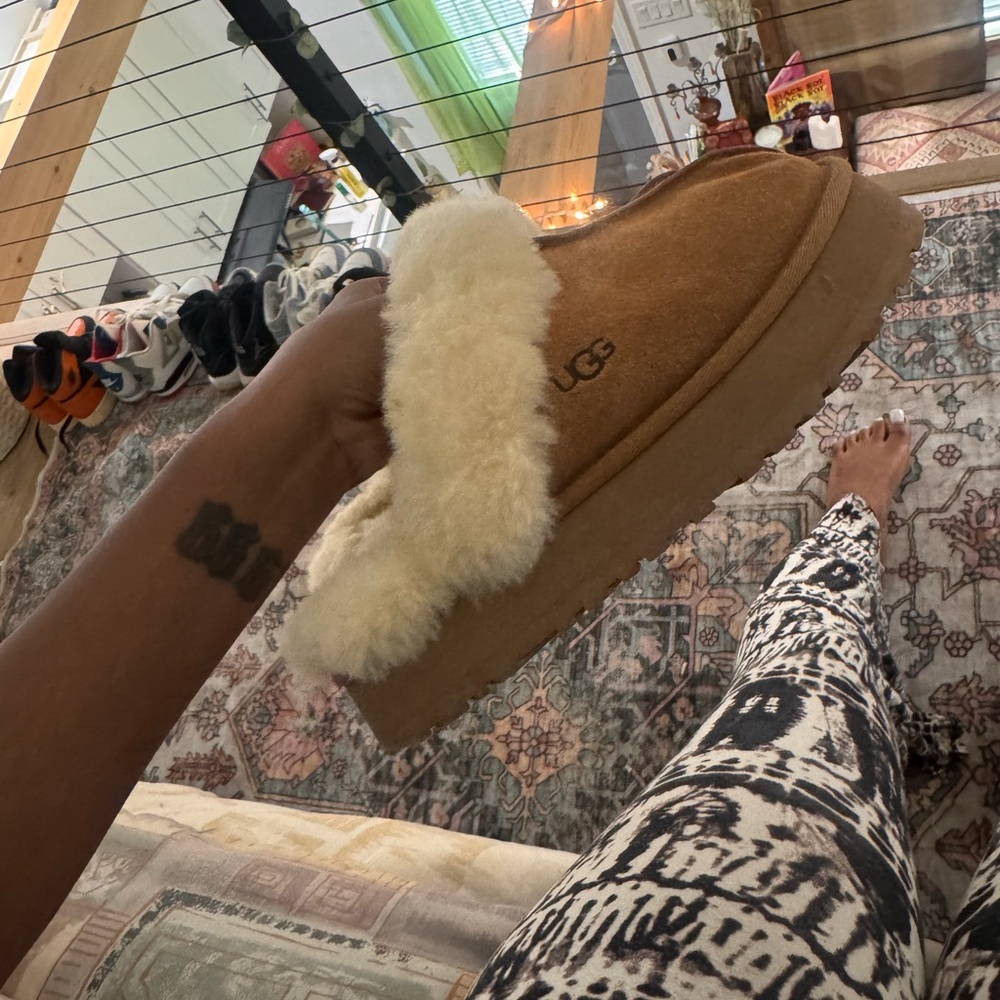 UGG Chestnut Suede Shearling Mule with Cream Trim